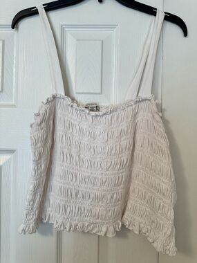 American Eagle Outfitters White Smocked Ruffle Cami